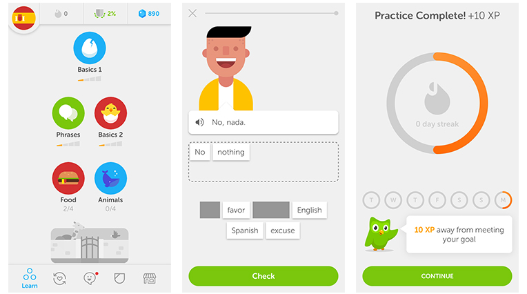 Exemple d'interface de gamification : Duolingo