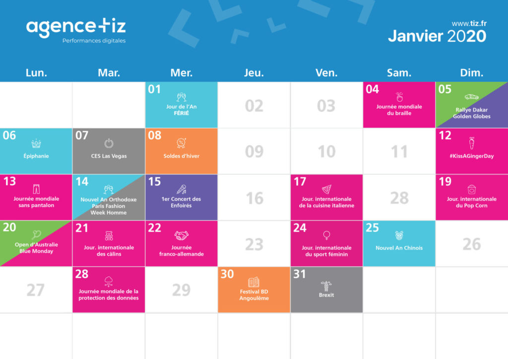 Exemple d'un calendrier saisonnier pour le mois de Janvier
