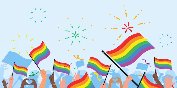 image représentant une foule lors des marches des fiertés qui est un mouvement de la communauté LGBTQ+ au moins de juin