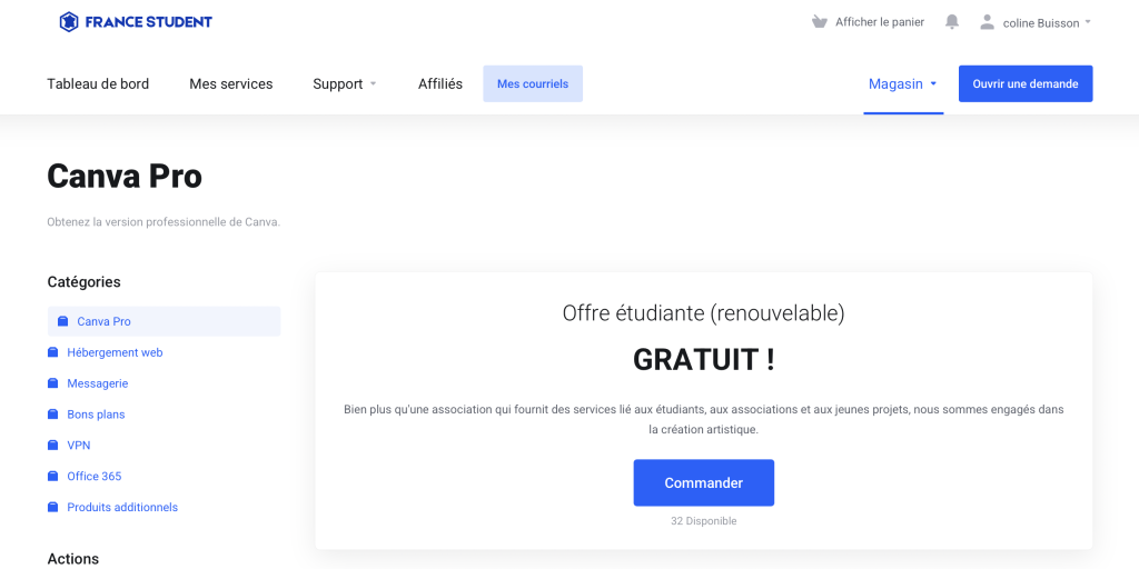 Offre Canva Pro sur France Student