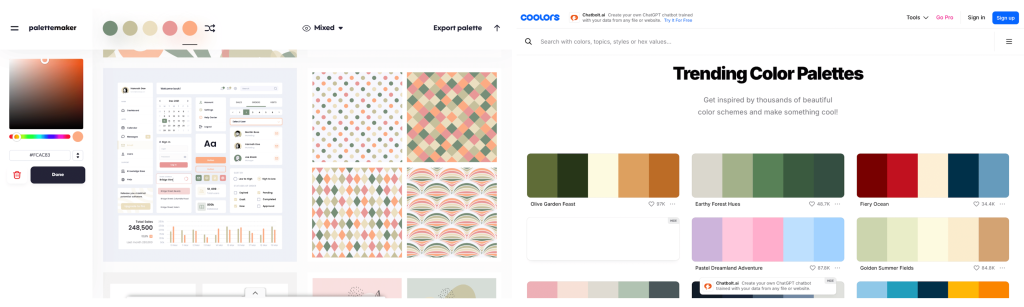 Les harmonies de couleurs possible avec les sites incontournables Palettemaker et Coolors