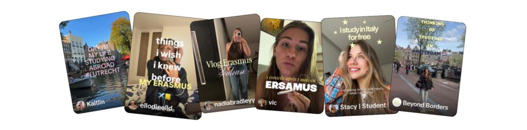 Images de couverture de plusieurs vidéos sur le fait de partir étudier à l'étranger