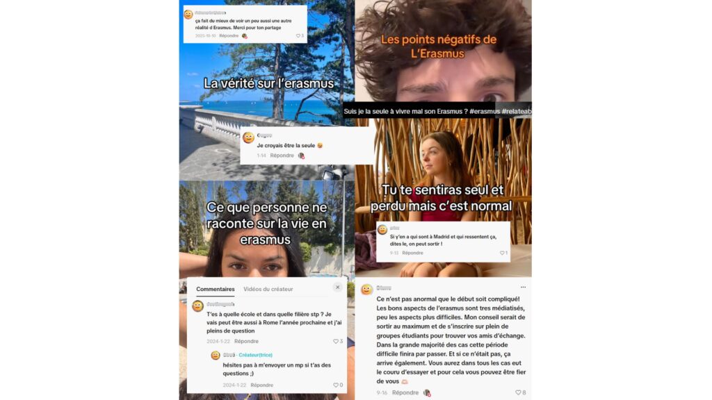 Commentaires qui illustrent le soutien que peuvent s'apporter les jeunes sous ces vidéos TikTok